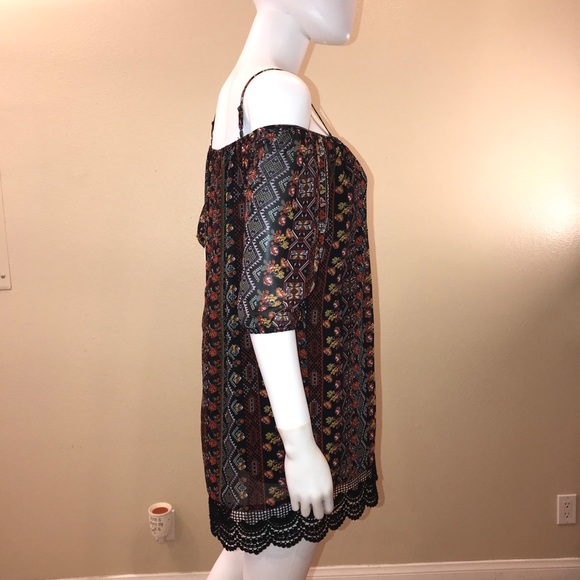 Full Tilt Cold Shoulder Mini Dress Black Lace Trim - Picture 7 of 14